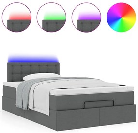 vidaXL Οθωμανικό κρεβάτι με στρώμα & LEDs Σκούρο γκρι 120x190cm Ύφασμα