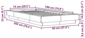 Πλαίσιο Κρεβατιού Γκρι Sonoma 75x190 εκ. Επεξεργασμένο Ξύλο - Γκρι