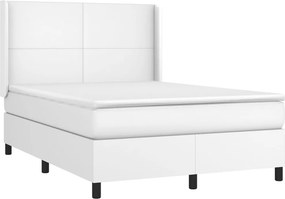vidaXL Κρεβάτι Boxspring με Στρώμα &amp; LED Λευκό 140x200 εκ. Συνθ. Δέρμα