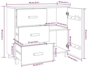 Συρταριέρα HAMAR Λευκή 90 x 40 x 80 εκ. Μασίφ Ξύλο Πεύκου - Λευκό