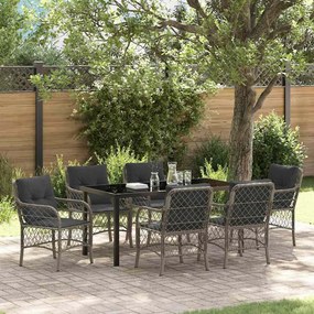 vidaXL Σέτ φαγητού για κήπο με μαξιλάρι 7 pcs Γκρι Πολυ ράταν