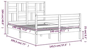 Πλαίσιο Κρεβατιού με Κεφαλάρι 140x190 εκ. από Μασίφ Ξύλο - Καφέ