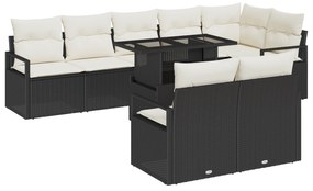 vidaXL Σετ Καναπέ 9 Τεμαχίων με Μαξιλάρια Μαύρου Πολυ Ρατάν