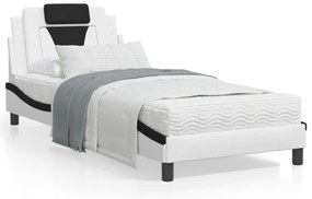 Κρεβάτι με Στρώμα Λευκό και Μαύρο 90 x 200 εκ. Συνθετικό Δέρμα