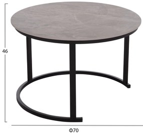 Τραπεζάκια σαλονιού TALOS Σετ 2 τμχ. Κεραμικό TOP με Όψη Γκρί Μαρμάρου Φ70 + Φ50εκ. 70x70x45.5 εκ.