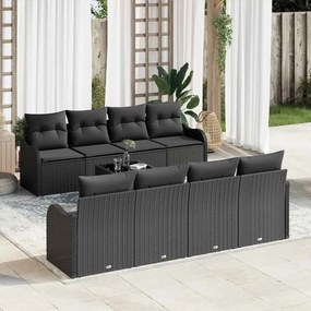 vidaXL Σετ Καναπέ Κήπου 9 pcs Μαύρο Πολυ Ρατάν και Ατσάλι και Γυαλί