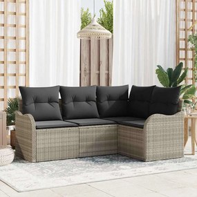vidaXL Σετ Καναπέ Κήπου με μαξιλάρι 4 pcs Ανοιχτό γκρι Πολυ ράταν
