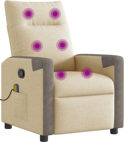 vidaXL Πολυθρόνα Μασάζ Ανακλινόμενη Κρεμ Υφασμάτινη