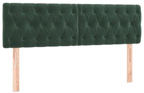 vidaXL Κεφαλάρι Κρεβατιού LED Σκούρο Πράσινο 144x7x78/88 εκ. Βελούδινο