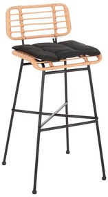 BAR STOOL HIGH SEAT ALLEGRA  METAL&amp;CUSHION IN BLACK-BEIGE WICKER 48x49x99,5Hcm.