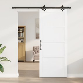 vidaXL Συρόμενη Πόρτα  με Σετ Υλικών Λευκή 86x211 εκ. Στιβαρό Ξύλο Πεύκου