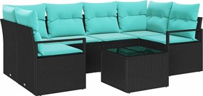 vidaXL Σετ Καναπέ 7 pcs Μαύρο και μπλε συνθετικό ρατάν