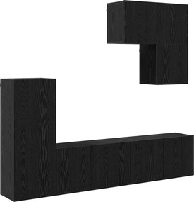 vidaXL Μονάδα Τοίχου Τηλεόρασης 5 pcs Μαύρη Οξυά Επεξεργασμένο ξύλο