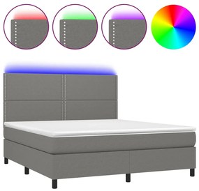 vidaXL Κρεβάτι Boxspring με Στρώμα & LED Σκ.Γκρι 180x200 εκ Υφασμάτινο