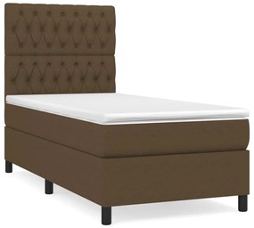 Κρεβάτι Boxspring με Στρώμα Σκούρο Καφέ 90x190 εκ. Υφασμάτινο - Καφέ