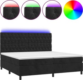 vidaXL Κρεβάτι Boxspring με Στρώμα &amp; LED Μαύρο 200x200 εκ. Βελούδινο