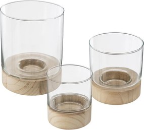 Κηροπήγια (Σετ 3τμχ) A-S Glass Wood 164237