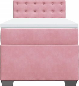 vidaXL Κρεβάτι Boxspring με Στρώμα Ροζ 80 x 200 εκ. Βελούδινο