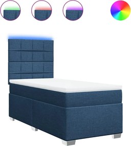 vidaXL Κρεβάτι Boxspring με Στρώμα Μπλε 90x200 εκ.Υφασμάτινο