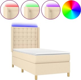 vidaXL Κρεβάτι Boxspring με Στρώμα &amp; LED Κρεμ 90x190 εκ. Υφασμάτινο