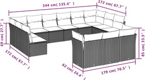 vidaXL Σετ Καναπέ Κήπου 13τεμ Μπεζ Συνθ. Ρατάν με Μαξιλάρια