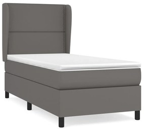 vidaXL Κρεβάτι Boxspring με Στρώμα Γκρι 100x200εκ. από Συνθετικό Δέρμα