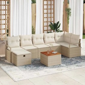 vidaXL Σετ Καναπέ Κήπου με μαξιλάρι 8 pcs Μπεζ Πολυ ράταν