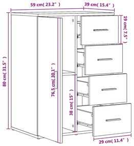 Μπουφές Καφέ Δρυς 59x39x80 εκ. από Επεξεργασμένο Ξύλο - Καφέ