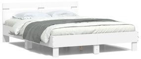 vidaXL Πλαίσιο Κρεβατιού με Κεφαλάρι/LED Λευκό 140 x 200 εκ