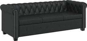 vidaXL Καναπέδες Chesterfield Διθέσιος + Τριθέσιος Μαύρο Συνθ. Δέρμα