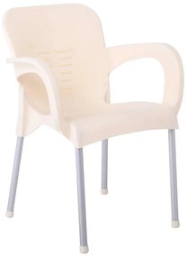 LARA-II Πολυθρόνα Dining Στοιβαζόμενη, ALU Silver, PP Εκρού