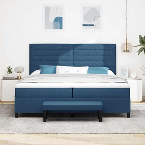 vidaXL Κρεβάτι με ελατήρια με στρώμα Μπλε 200 x 200 cm ύφασμα