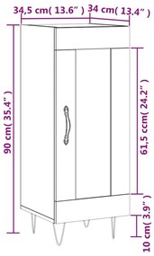 Ντουλάπι Γκρι Sonoma 34,5x34x90 εκ. από Επεξεργασμένο Ξύλο - Γκρι