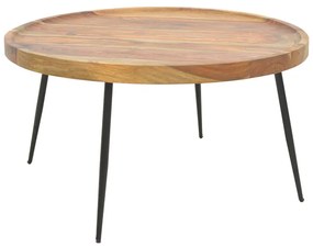 Τραπέζι σαλονιού Tavolo pakoworld μασιφ ξύλο sheesham σε καρυδί απόχρωση με μαύρα μεταλλικά πόδια Φ75x39εκ