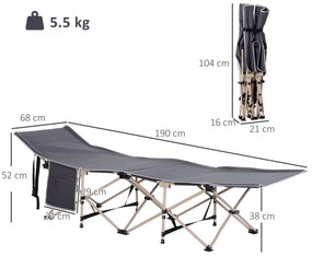 Outsunny Στρατιωτικό κρεβάτι, κρεβάτι κάμπινγκ, πτυσσόμενο, ανθεκτικό στις καιρικές συνθήκες, με τσάντα μεταφοράς, 190 x 68 x 52 cm, Γκρι
