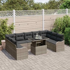 vidaXL Σετ Καναπέ Κήπου με μαξιλάρι 10 pcs Γκρι Πολυ ράταν
