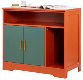 VEVOR Cat Litter Box Enclosure, 79.2 cm Hidden Litter Box Cabinet with Shelf &amp; Storage, Modern Style Indoor Cat Washroom, Wooden Kitty House Furniture End Table, Fit Most Litterboxes, Red &amp; Green