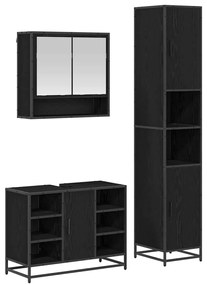 vidaXL Σετ Επίπλων Μπάνιου με ράφι 3 pcs Μαύρη Οξυά Επεξεργασμένο ξύλο