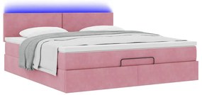vidaXL Οθωμανικό κρεβάτι με στρώμα & LEDs Ροζ 160x200cm Βελούδο