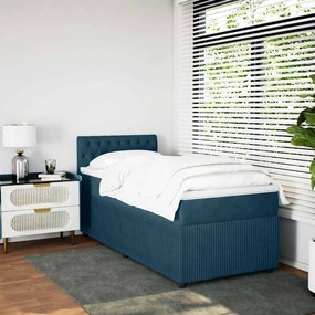 vidaXL Κρεβάτι Boxspring με Στρώμα Μπλε 100x200 εκ. Βελούδινο