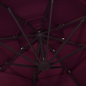 Ομπρέλα 4 Επιπέδων Μπορντό 3 x 3 μ. με Ιστό Αλουμινίου - Κόκκινο