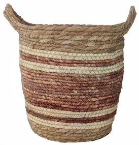 Ψάθινο καλάθι φυσικό/κόκκινο 33x36cm