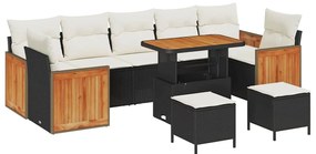 vidaXL Σετ Καναπέ Κήπου 10 pcs Μαύρο και κρεμ 90 x 55 x 71 cm