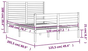 Πλαίσιο Κρεβατιού με Κεφαλάρι 120x200 εκ. από Μασίφ Ξύλο - Καφέ