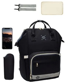 Τσάντα Πλάτης Μωρού B-350 Με Usb 30x22x39cm Black Lequeen Fabric