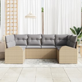 vidaXL 6 Τεμάχιο Καναπέ Κήπου με Μαξιλάρια Μπεζ Ρατάν