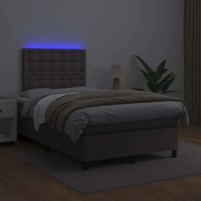 vidaXL Κρεβάτι Boxspring με Στρώμα &amp; LED Γκρι 120x190 εκ. Συνθ. Δέρμα