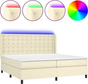 VidaXL Κρεβάτι Boxspring με Στρώμα & LED Κρεμ 200x200 εκ. Συνθ. Δέρμα