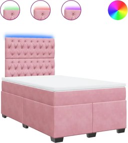 vidaXL Κρεβάτι Boxspring με Στρώμα Ροζ 120x200 εκ. Βελούδινο