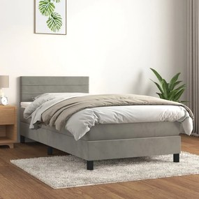 vidaXL Κρεβάτι Boxspring με Στρώμα Ανοιχτό Γκρι 80x200 εκ. Βελούδινο